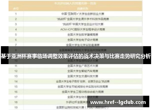 基于亚洲杯赛事临场调整效果评估的战术决策与比赛走势研究分析