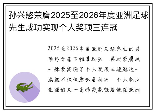 孙兴慜荣膺2025至2026年度亚洲足球先生成功实现个人奖项三连冠